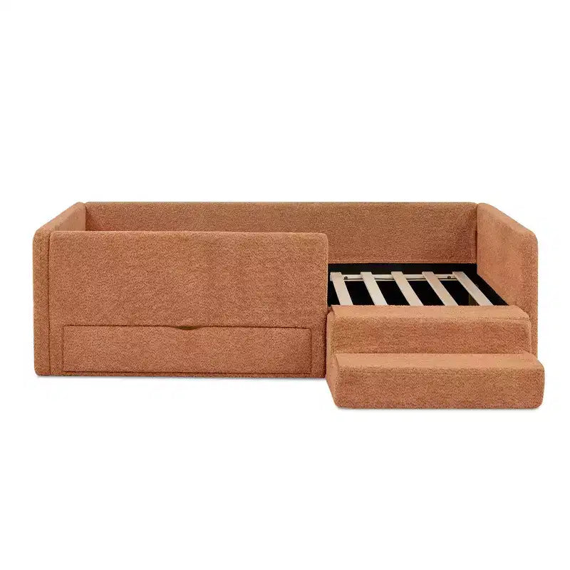 Cadre de lit plateforme pour enfant taille jumeau Lit pour tout-petit avec barrière de sécurité et tiroir de rangement