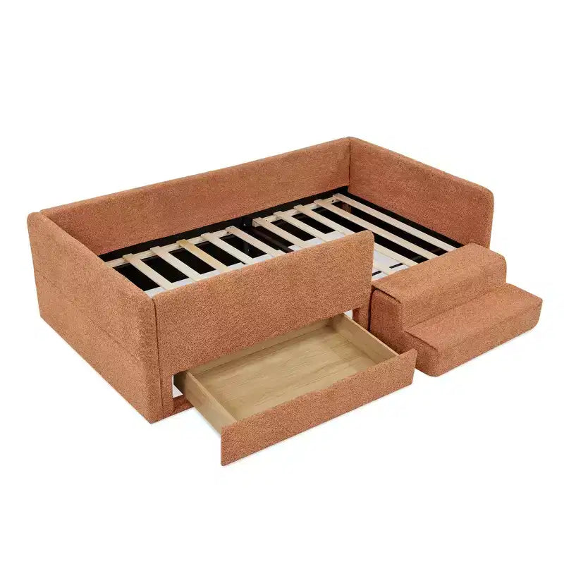 Cadre de lit plateforme pour enfant taille jumeau Lit pour tout-petit avec barrière de sécurité et tiroir de rangement