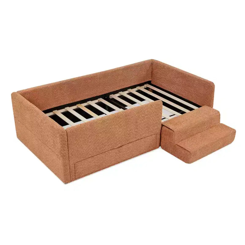 Cadre de lit plateforme pour enfant taille jumeau Lit pour tout-petit avec barrière de sécurité et tiroir de rangement
