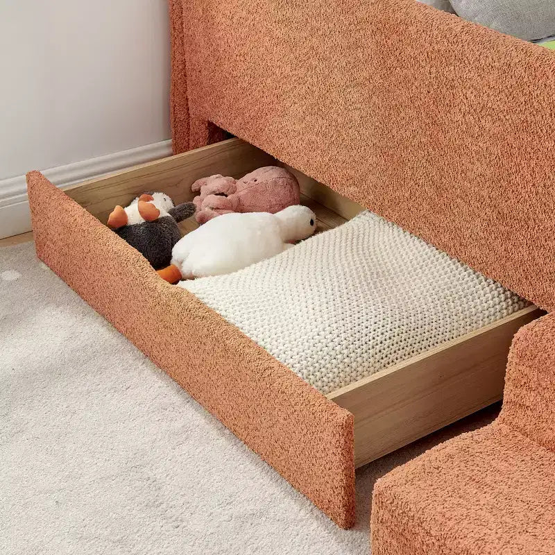 Cadre de lit plateforme pour enfant taille jumeau Lit pour tout-petit avec barrière de sécurité et tiroir de rangement