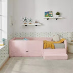 Cadre de lit plateforme pour enfant taille jumeau Lit pour tout-petit avec barrière de sécurité et tiroir de rangement