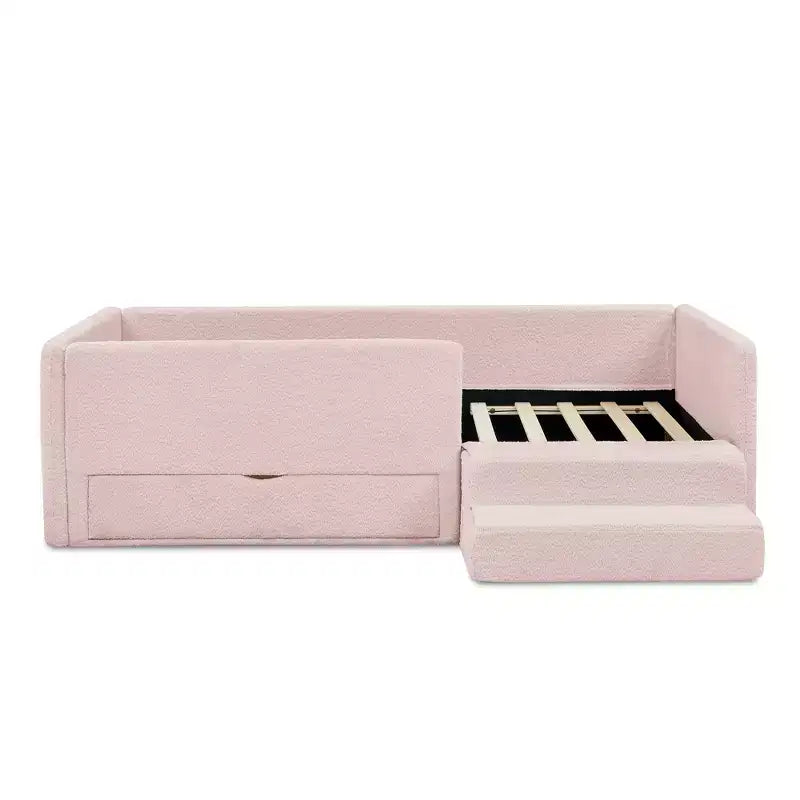 Cadre de lit plateforme pour enfant taille jumeau Lit pour tout-petit avec barrière de sécurité et tiroir de rangement