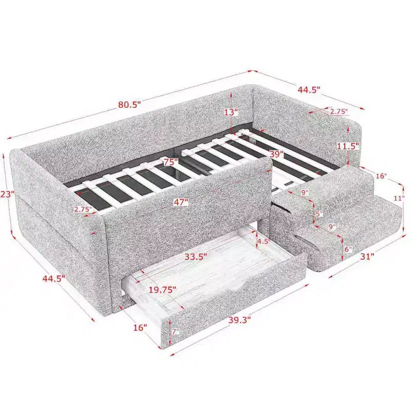 Cadre de lit plateforme pour enfant taille jumeau Lit pour tout-petit avec barrière de sécurité et tiroir de rangement