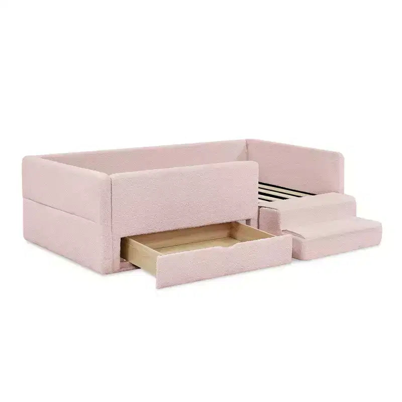 Cadre de lit plateforme pour enfant taille jumeau Lit pour tout-petit avec barrière de sécurité et tiroir de rangement