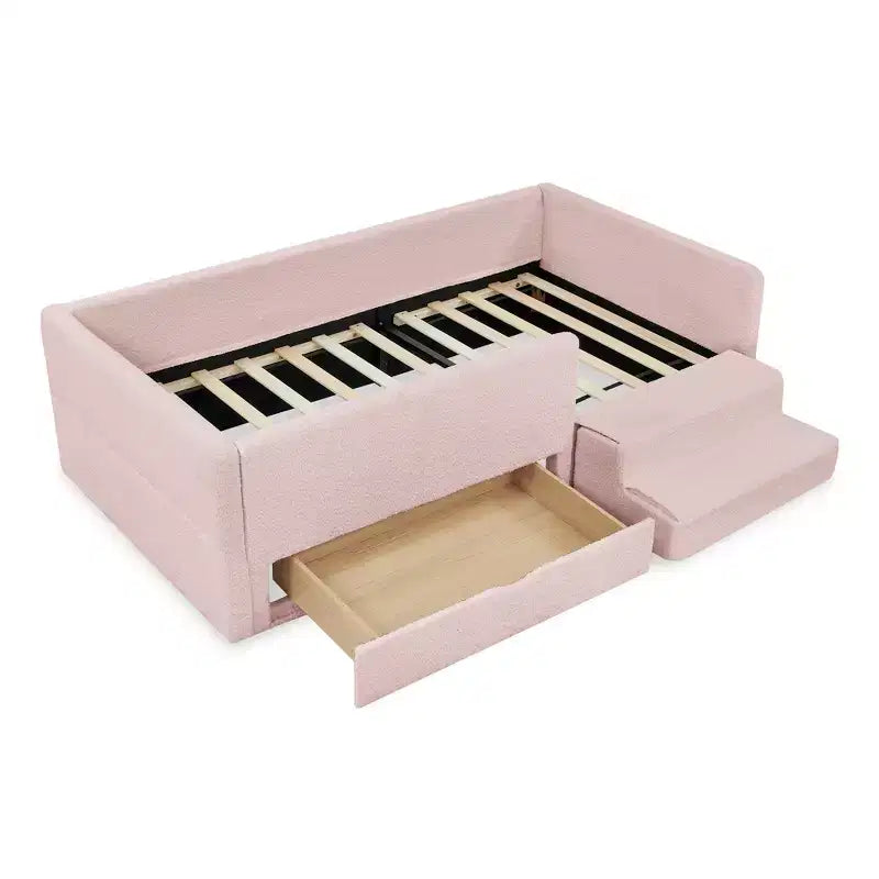 Cadre de lit plateforme pour enfant taille jumeau Lit pour tout-petit avec barrière de sécurité et tiroir de rangement