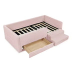 Cadre de lit plateforme pour enfant taille jumeau Lit pour tout-petit avec barrière de sécurité et tiroir de rangement