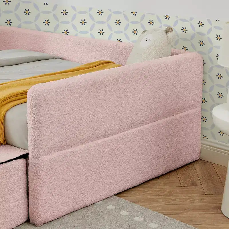 Cadre de lit plateforme pour enfant taille jumeau Lit pour tout-petit avec barrière de sécurité et tiroir de rangement