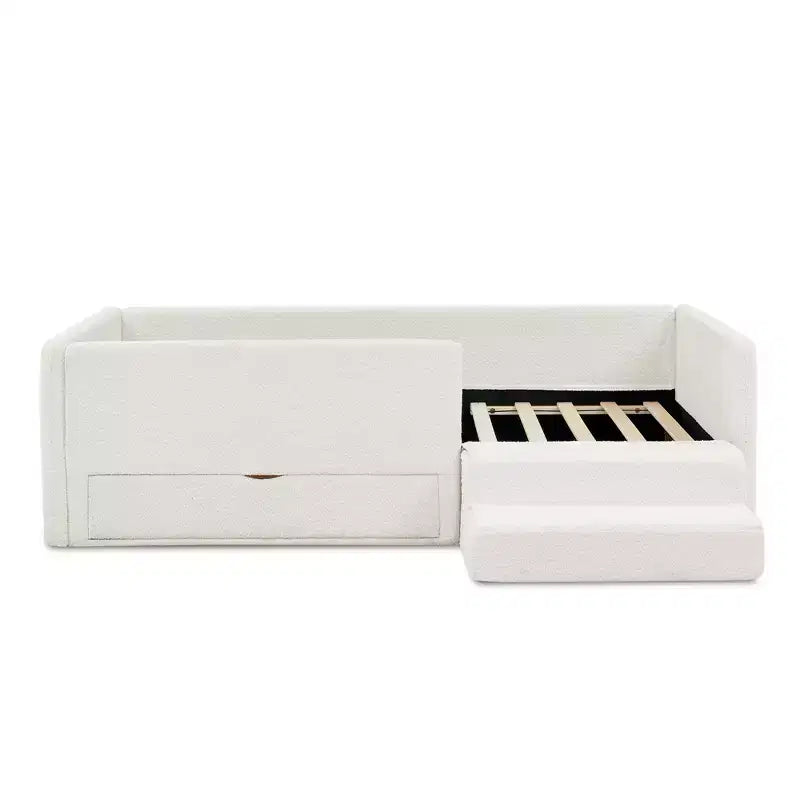 Cadre de lit plateforme pour enfant taille jumeau Lit pour tout-petit avec barrière de sécurité et tiroir de rangement