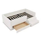 Cadre de lit plateforme pour enfant taille jumeau Lit pour tout-petit avec barrière de sécurité et tiroir de rangement