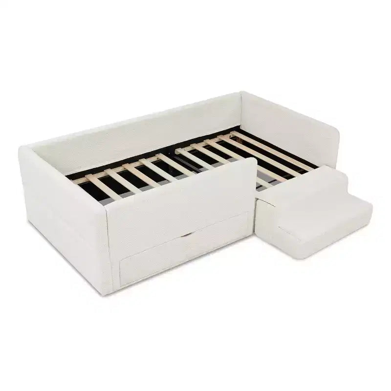 Cadre de lit plateforme pour enfant taille jumeau Lit pour tout-petit avec barrière de sécurité et tiroir de rangement
