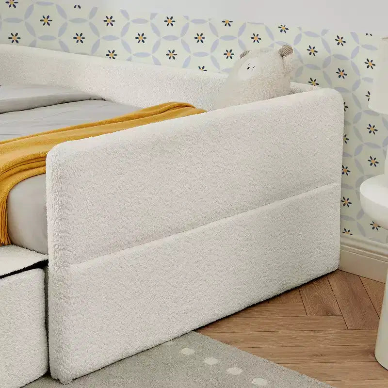 Cadre de lit plateforme pour enfant taille jumeau Lit pour tout-petit avec barrière de sécurité et tiroir de rangement