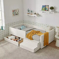 Twin Size Kid Platform Bed Frame Toddler Bed with Guardrail Storage Drawer & Safety Step Stool Boucle - ModernLuxe