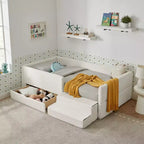Twin Size Kid Platform Bed Frame Toddler Bed with Guardrail Storage Drawer & Safety Step Stool Boucle - ModernLuxe
