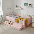 Cadre de lit plateforme pour enfant taille jumeau Lit pour tout-petit avec barrière de sécurité et tiroir de rangement
