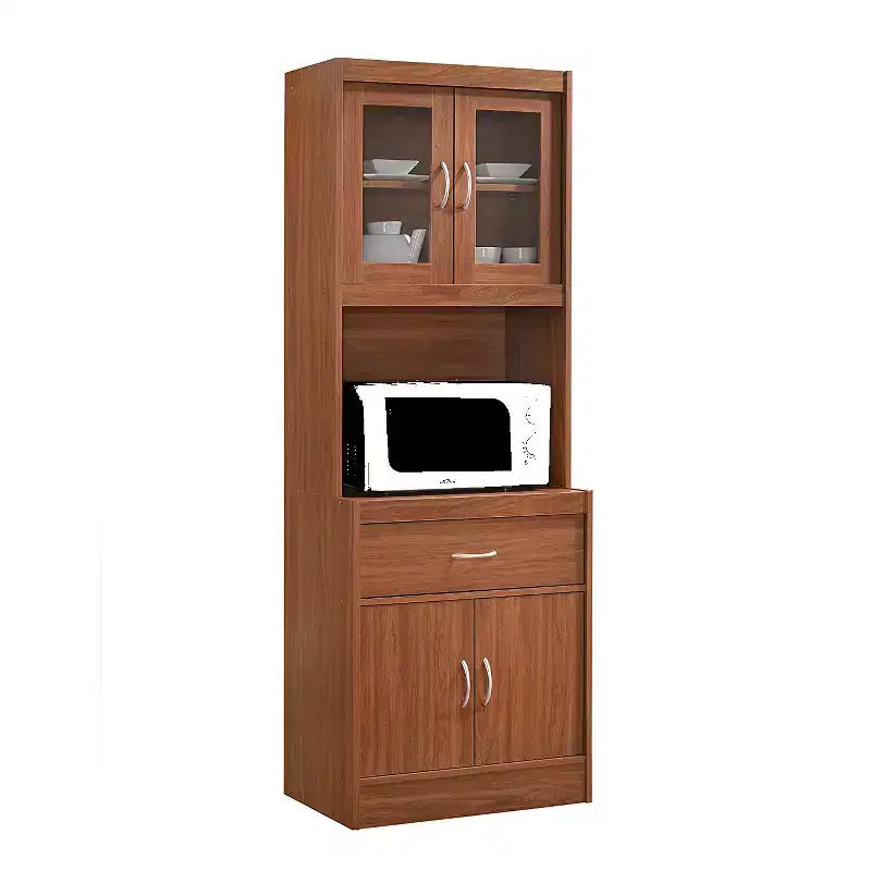 Hodedah Freestanding Kitchen Storage Cabinet w/ Open Space for Microwave White