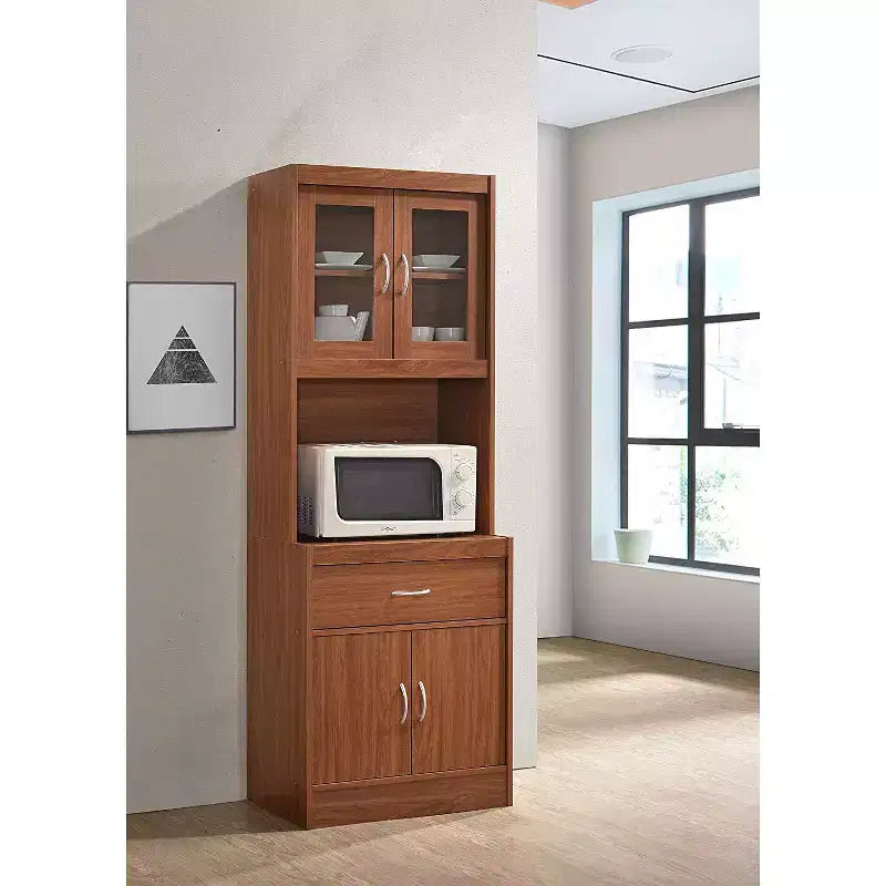 Meuble de rangement de cuisine autoportant avec espace ouvert pour micro-ondes blanc