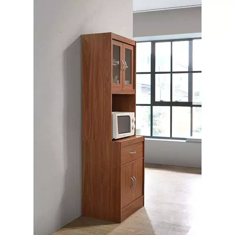 Meuble de rangement de cuisine autoportant avec espace ouvert pour micro-ondes blanc