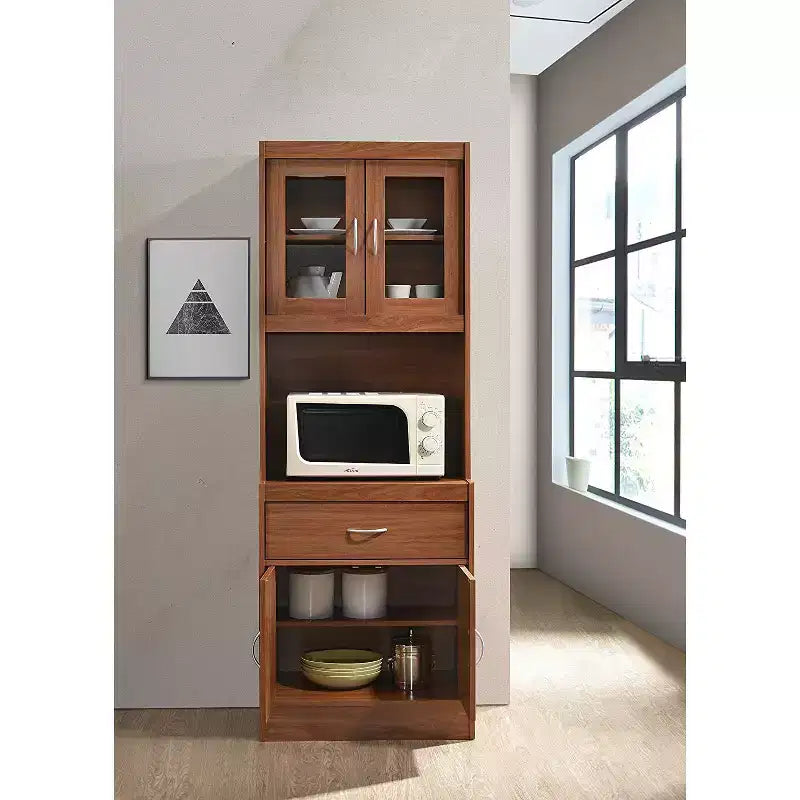 Meuble de rangement de cuisine autoportant avec espace ouvert pour micro-ondes blanc