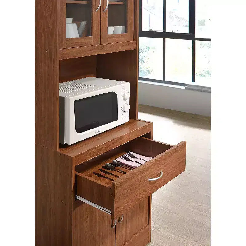 Meuble de rangement de cuisine autoportant avec espace ouvert pour micro-ondes blanc