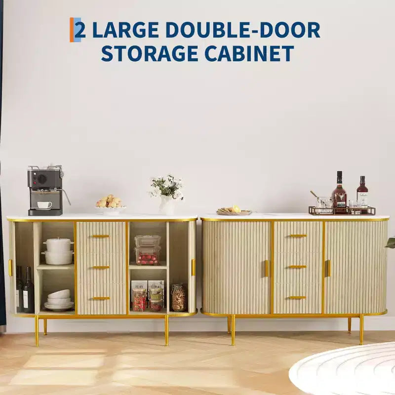 Bahut Buffet avec portes coulissantes et panneaux ondulés