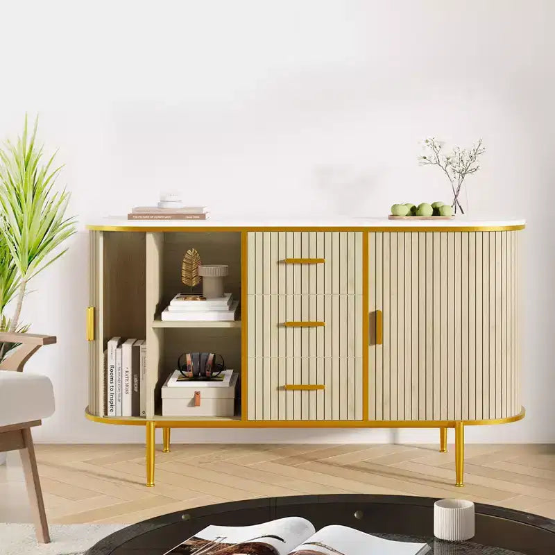 Bahut Buffet avec portes coulissantes et panneaux ondulés