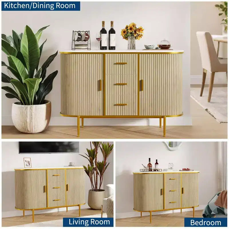 Bahut Buffet avec portes coulissantes et panneaux ondulés