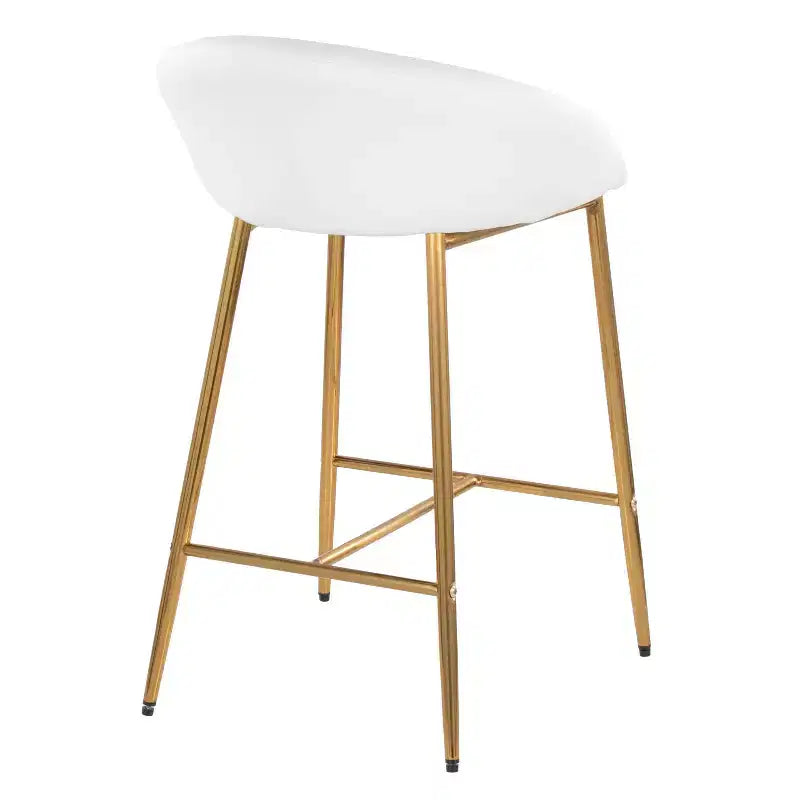Tabourets de bar hauteur comptoir, structure en métal doré/similicuir blanc