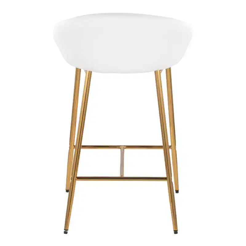 Tabourets de bar hauteur comptoir, structure en métal doré/similicuir blanc