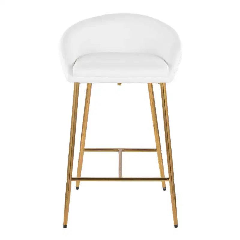 Tabourets de bar hauteur comptoir, structure en métal doré/similicuir blanc