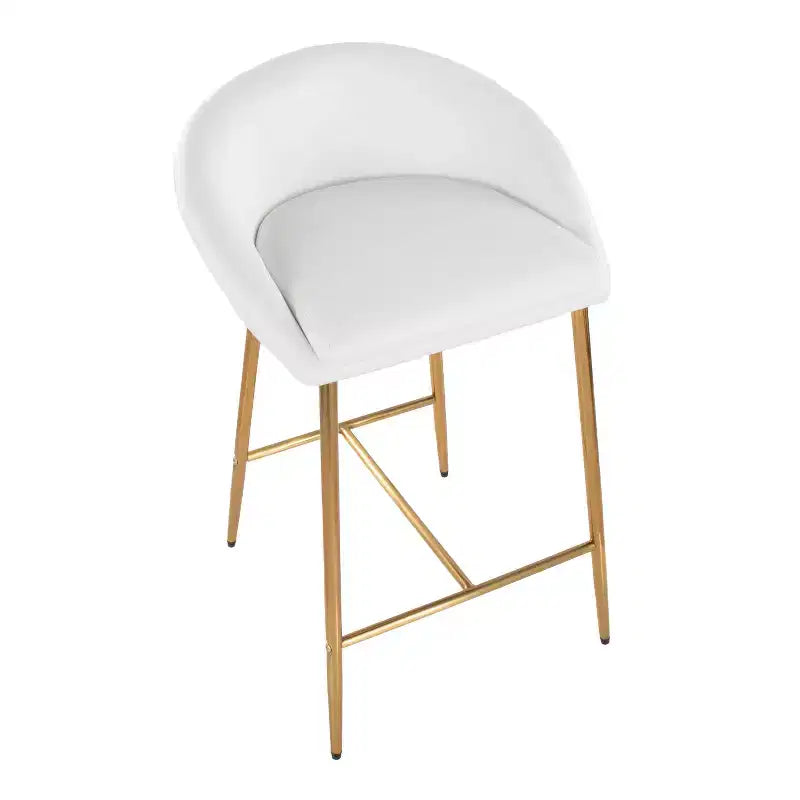 Tabourets de bar hauteur comptoir, structure en métal doré/similicuir blanc