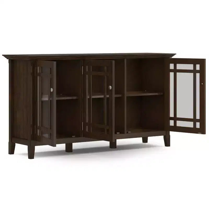 WyndenHall Freemont Wide Storage Cabinet Dark Tobacco Brown: Transitional Style 3 Adjustable Shelves Pine Frame