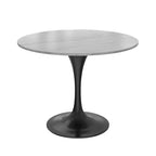 LeisureMod Verve 36 Round Dining Table - Sintered Stone Top with Modern Black Pedestal Base Accent Table for Contemporary Dining and Kitchen Room