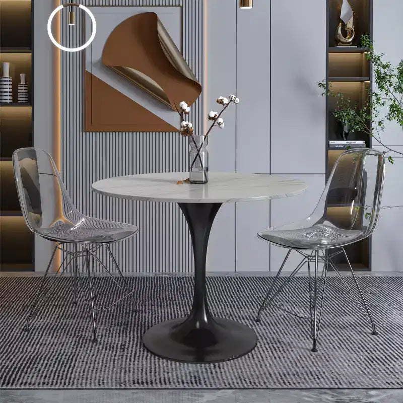 Table à manger ronde - Plateau en pierre frittée avec piédestal noir moderne Table d'appoint