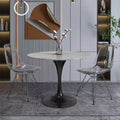 Table à manger ronde - Plateau en pierre frittée avec piédestal noir moderne Table d'appoint