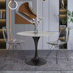 Table à manger ronde - Plateau en pierre frittée avec piédestal noir moderne Table d'appoint