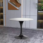 Table à manger ronde - Plateau en pierre frittée avec piédestal noir moderne Table d'appoint