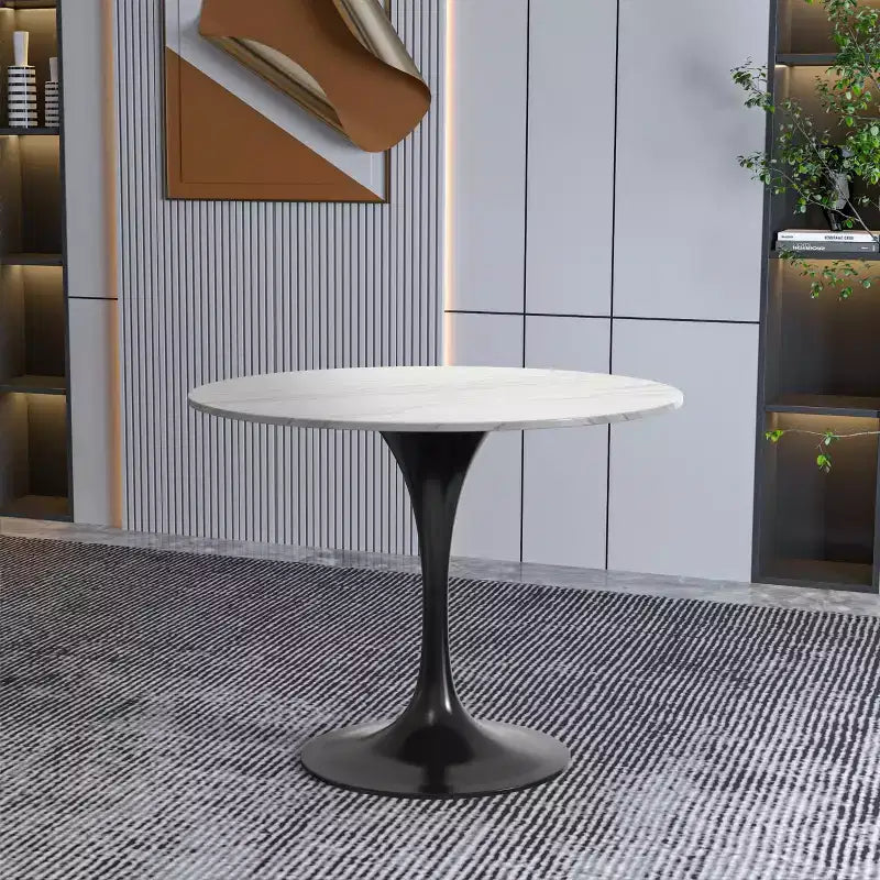 Table à manger ronde - Plateau en pierre frittée avec piédestal noir moderne Table d'appoint