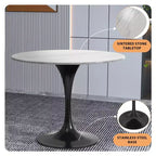 Table à manger ronde - Plateau en pierre frittée avec piédestal noir moderne Table d'appoint
