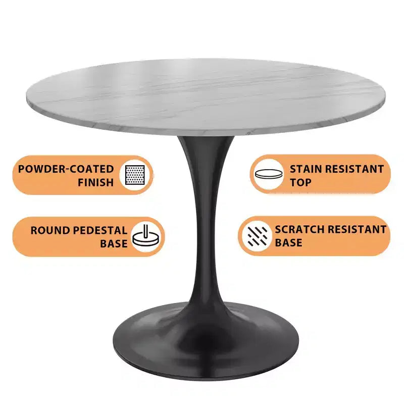 Table à manger ronde - Plateau en pierre frittée avec piédestal noir moderne Table d'appoint