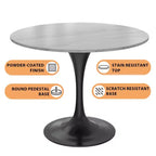Table à manger ronde - Plateau en pierre frittée avec piédestal noir moderne Table d'appoint