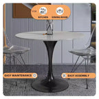 Table à manger ronde - Plateau en pierre frittée avec piédestal noir moderne Table d'appoint