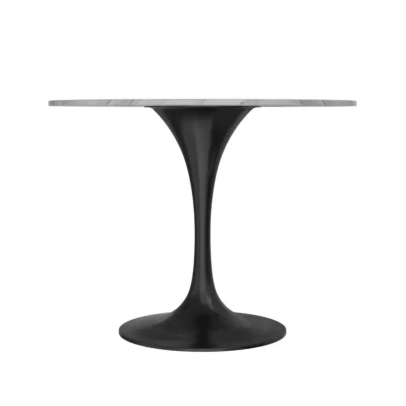 Table à manger ronde - Plateau en pierre frittée avec piédestal noir moderne Table d'appoint