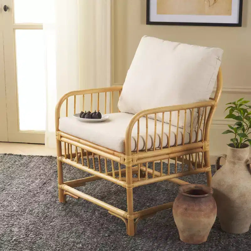 Fauteuil d'appoint avec coussin blanc/naturel