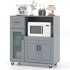 Costway Rolling Kitchen Island with Wheels Kitchen Cartwith Drawer and Glass Door Cabinet