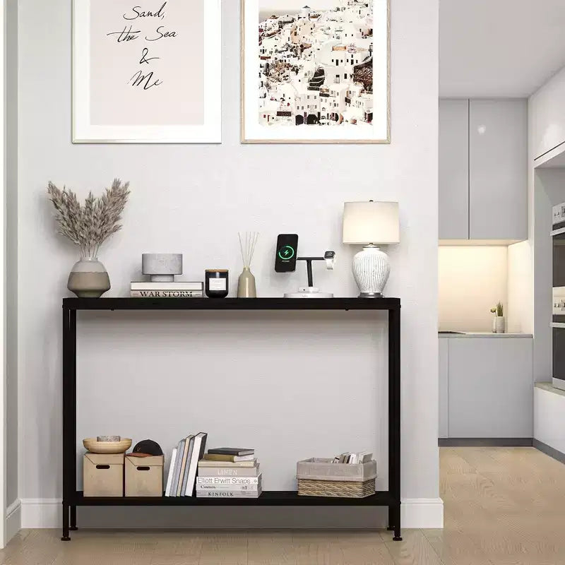 Console Table 2-Tier Entryway Table with Storage Black/Brown/Gray