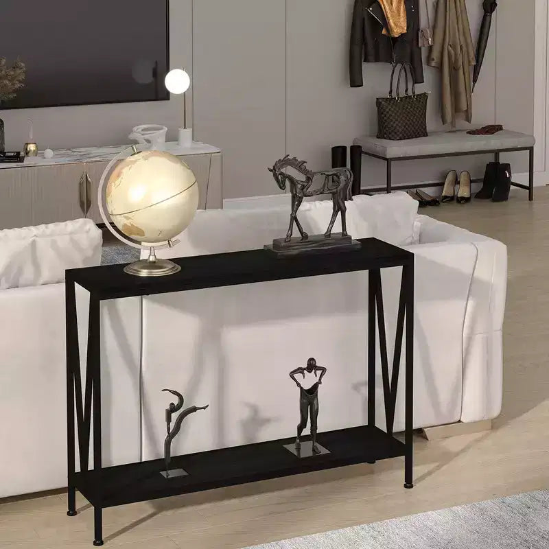 Console 2 Niveaux pour Entrée avec Rangement Noir/Marron/Gris