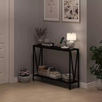 Console 2 Niveaux pour Entrée avec Rangement Noir/Marron/Gris