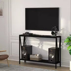 Console 2 Niveaux pour Entrée avec Rangement Noir/Marron/Gris