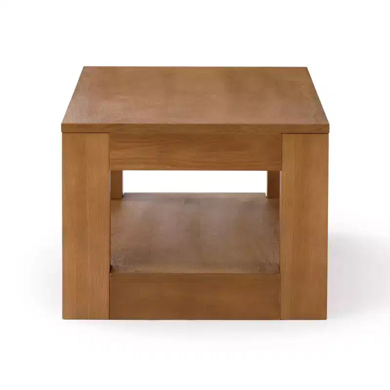 Table basse rectangulaire moderne avec étagère, en bois massif avec rangement
