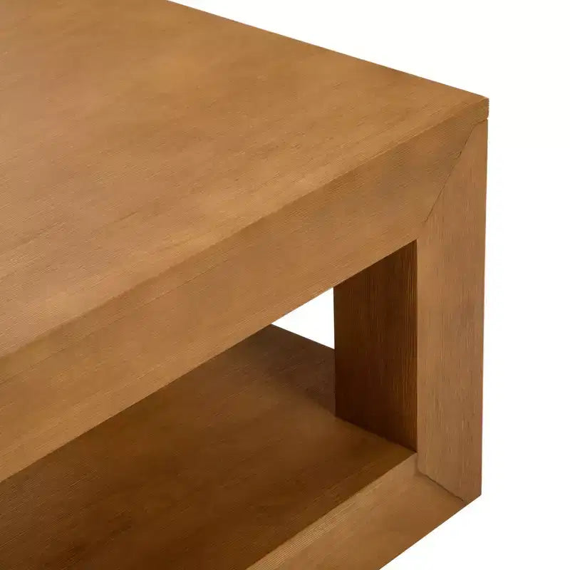 Table basse rectangulaire moderne avec étagère, en bois massif avec rangement